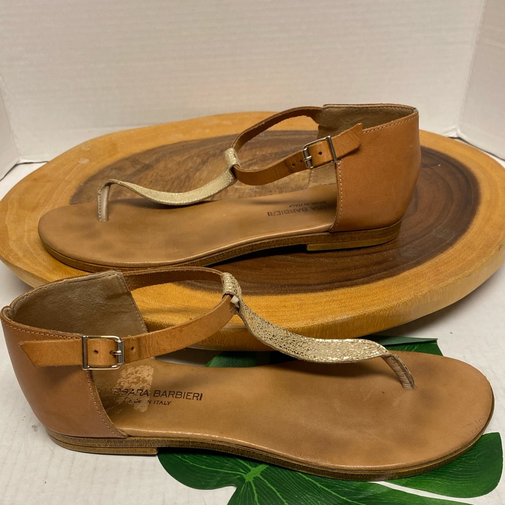 Barbara Barbieri Gold & Tan Leather Sandals